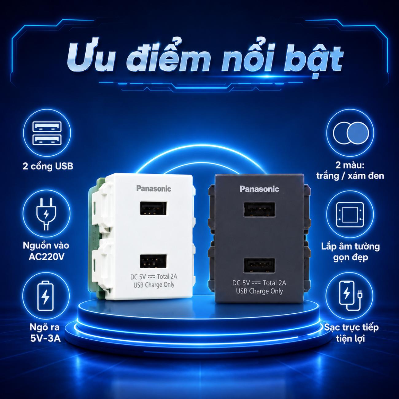 Ổ cắm USB Panasonic 2 cổng / 2-Port USB Charger